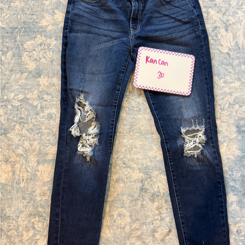 KanCan Women's Ripped Dark Blue Skinny Jeans